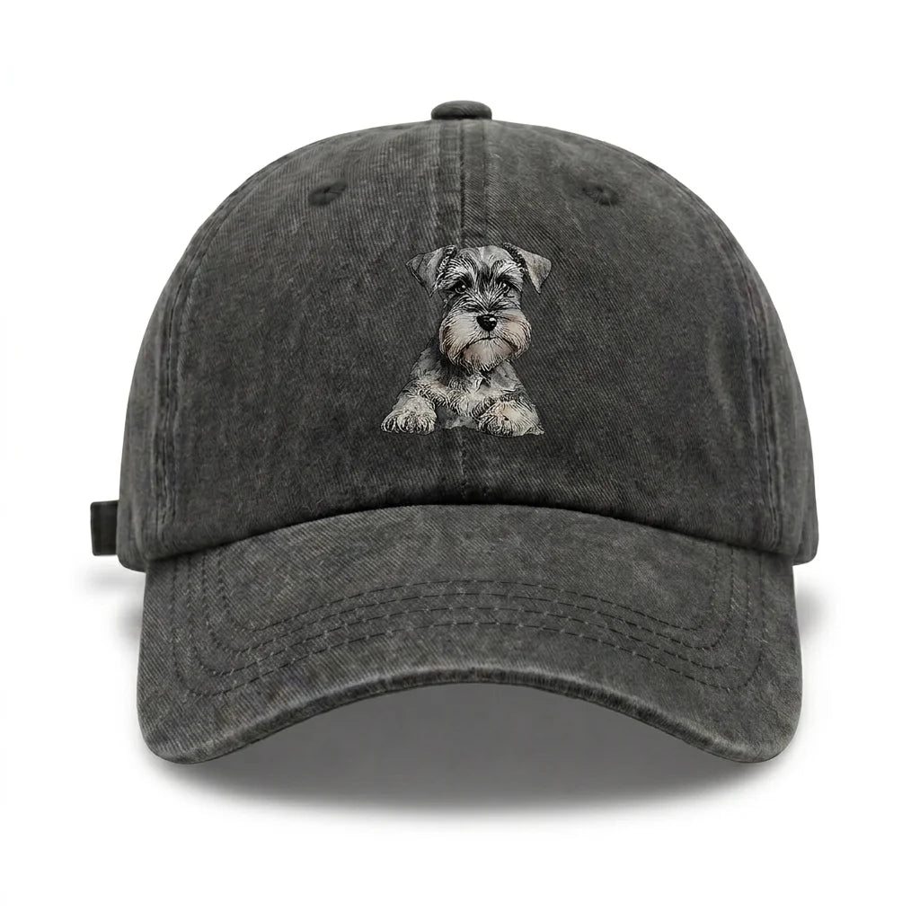 Schnauzer Print Vintage Washed Baseball Cap