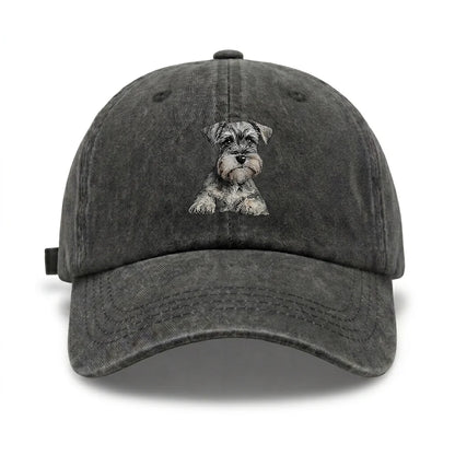 Schnauzer Print Vintage Washed Baseball Cap