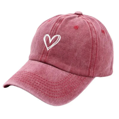 Spring Summer Hat Denim Baseball Hat Female Embroidered Peach Heart Wash Casual Korean Version