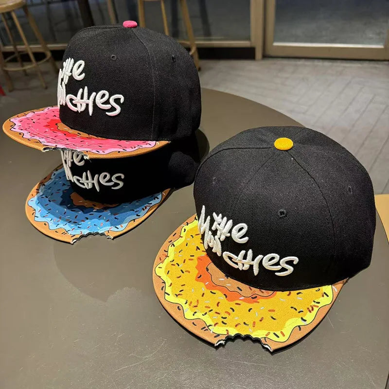 New Munchies Watermelon Donut Print Hat Embroidery Snapback Cap Men's Women's