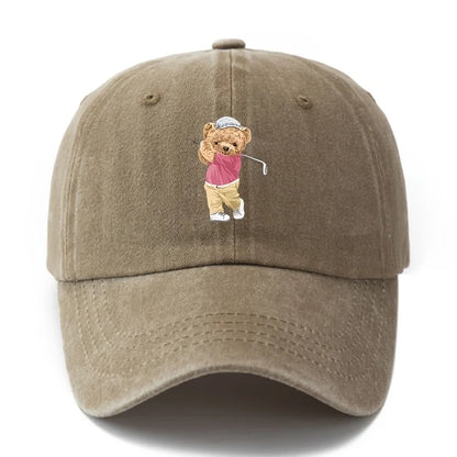 Playful Bear Print Vintage-Washed Cotton Baseball Hat