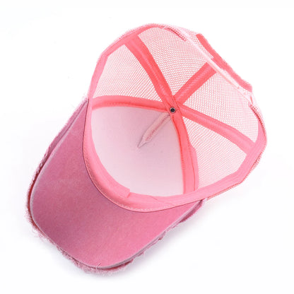 Washed Denim Pink Baseball Cap Women Men