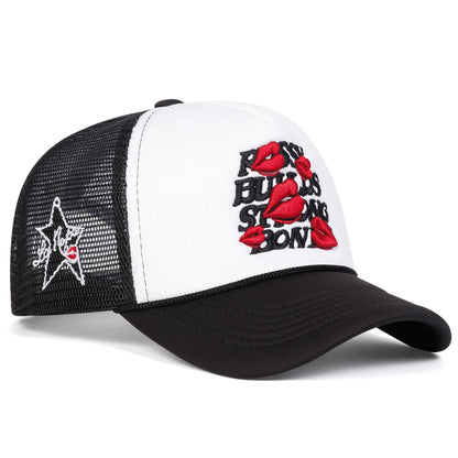 Unisex Letter Lips Embroidery Side Pentagram Baseball Caps
