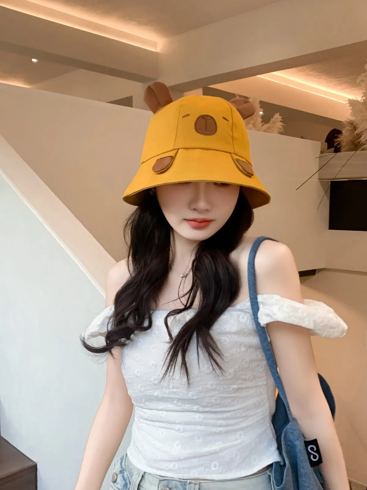 Spring Summer Bucket Hat For Women Men Cute Dog Ear Bear Nose Cartoon