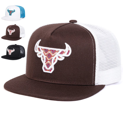 Unisex Ox Head Embroidery Hip-hop Net Hats Snapback Caps