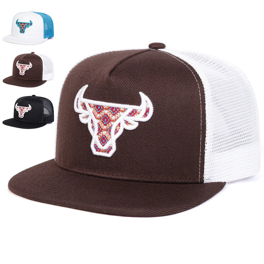 Unisex Ox Head Embroidery Hip-hop Net Hats Snapback Caps