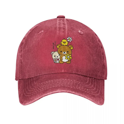 Rilakkuma Baseball Cap Retro Distressed Korilakkuma Kiiroitori And Flowers