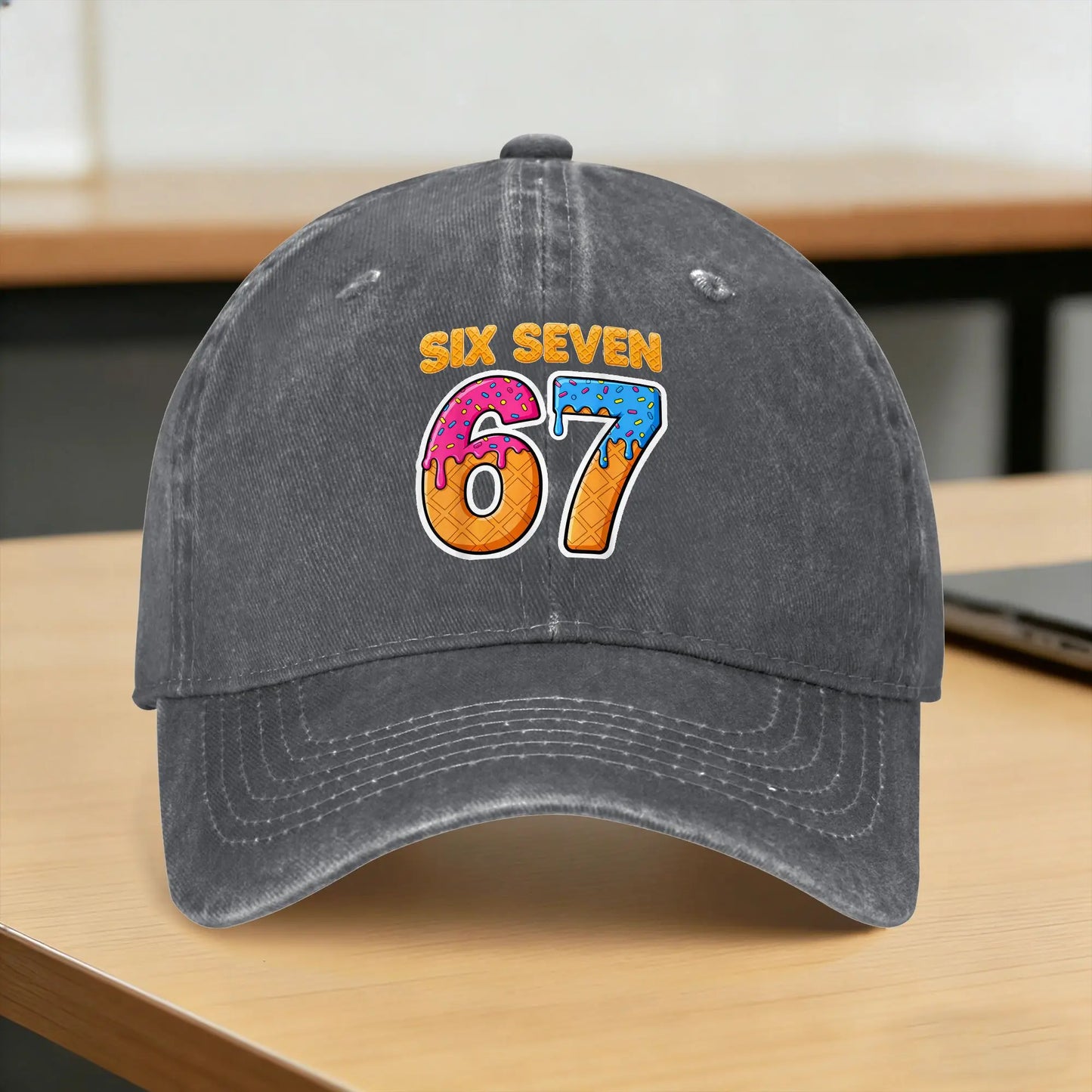 Six Seven Ice Cream Drip Gen Alpha Slang Funny 6 7 Meme Casual Baseball Cap