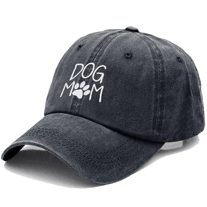 Vintage Washed Cotton DoG MOM Embroidery Baseball Cap For Men Women