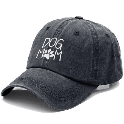 Vintage Washed Cotton DoG MOM Embroidery Baseball Cap For Men Women