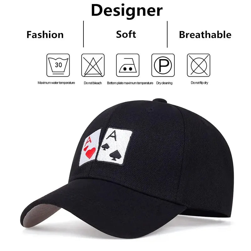 Unisex Poker Heart A Embroidery Snapback Baseball Caps