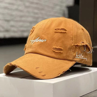 Unisex Asher Embroidery Hole Iron Ring Baseball Caps