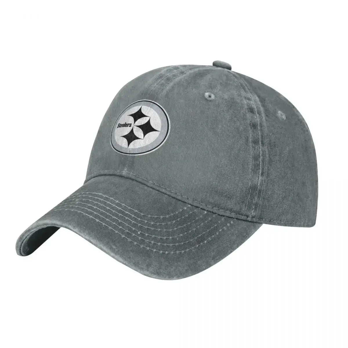 Black and White Steeler Logo Baseball Caps Vintage Denim Washed Headwear