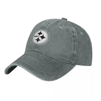 Black and White Steeler Logo Baseball Caps Vintage Denim Washed Headwear