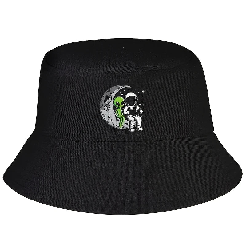 Astronaut Reading Book To Alien Moon Space Women Men Bucket Hat