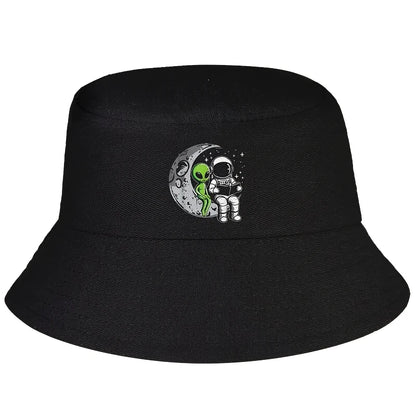 Astronaut Reading Book To Alien Moon Space Women Men Bucket Hat