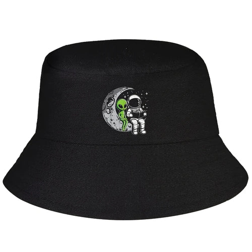 Astronaut Reading Book To Alien Moon Space Women Men Bucket Hat