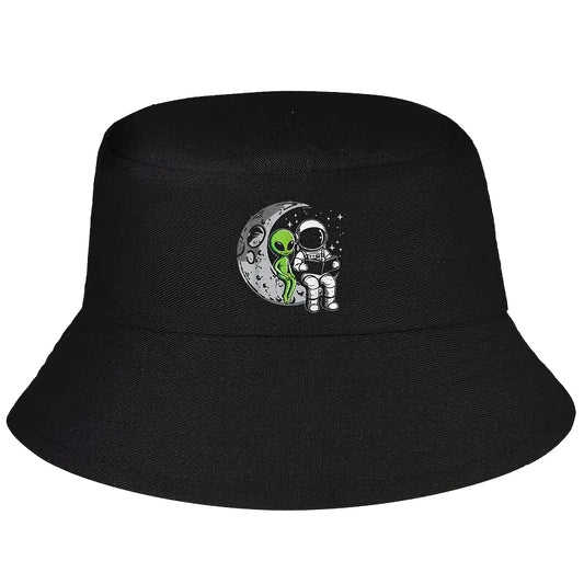 Astronaut Reading Book To Alien Moon Space Women Men Bucket Hat