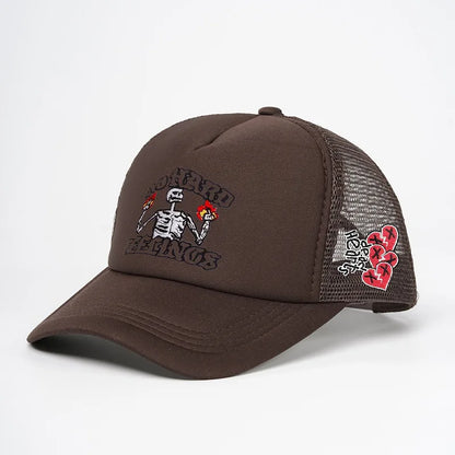 Unisex Skull Flame Embroidery Baseball Caps