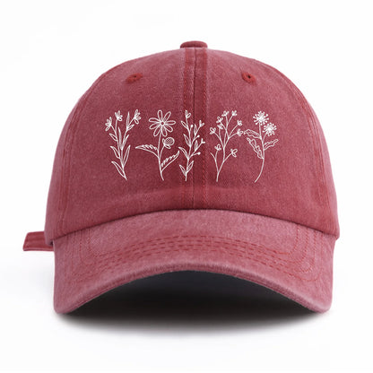 Flowers Print Washed Baseball Cap for Adults