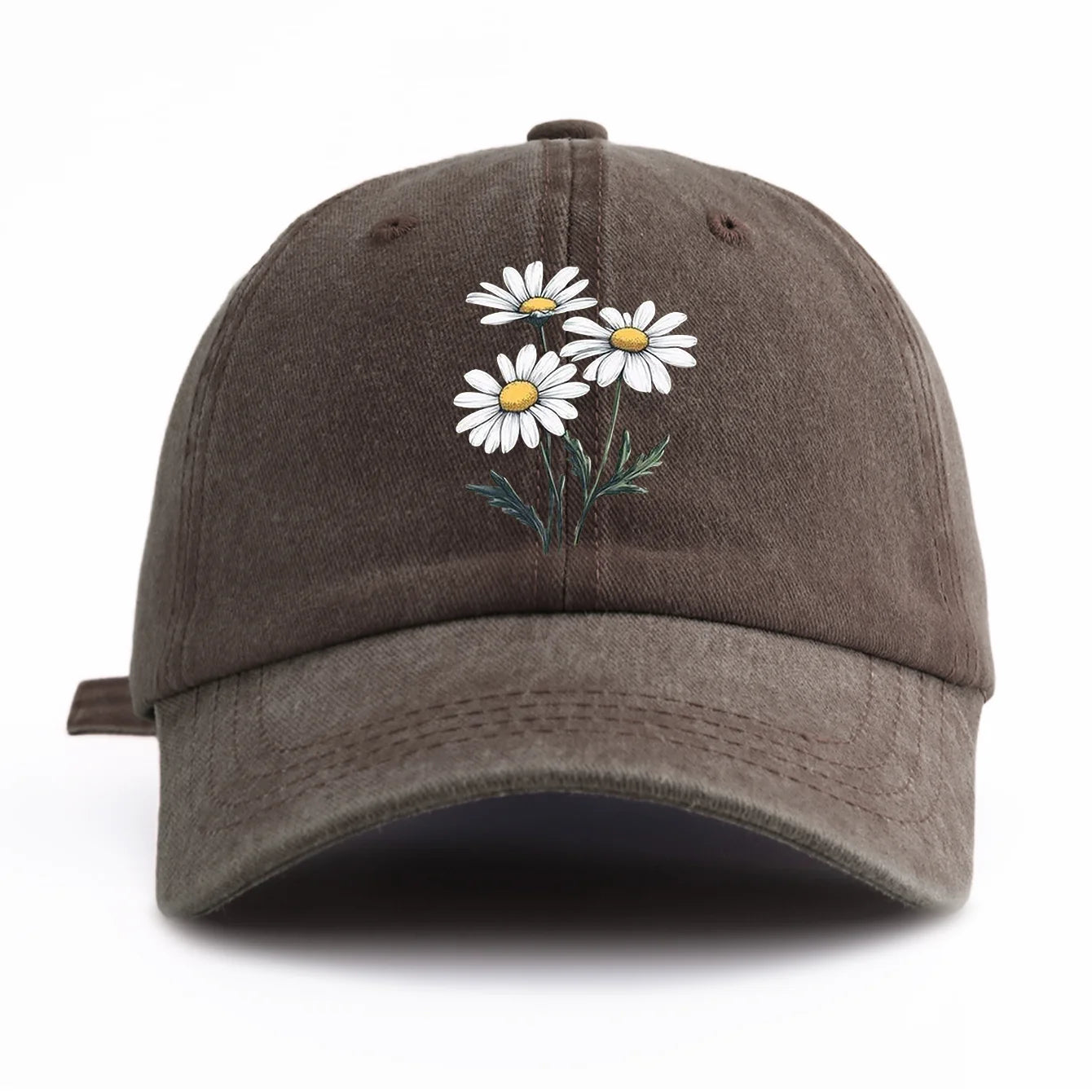 Flower Print Washed Baseball Cap For Adults