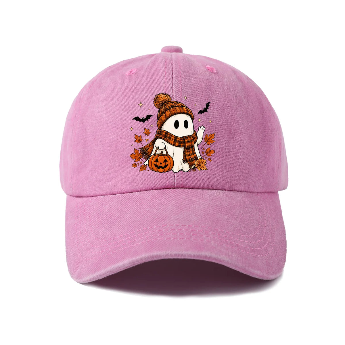 Scarf Ghost And Pumpkin Graphic Baseball Cap