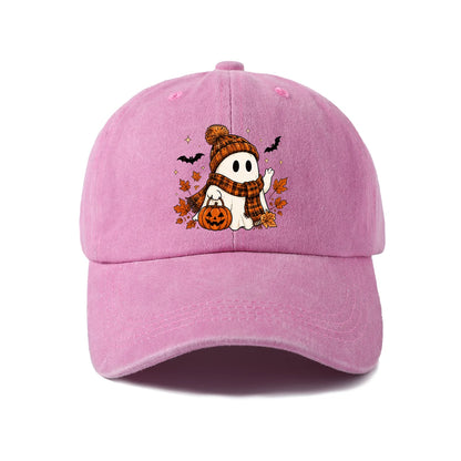 Scarf Ghost And Pumpkin Graphic Baseball Cap