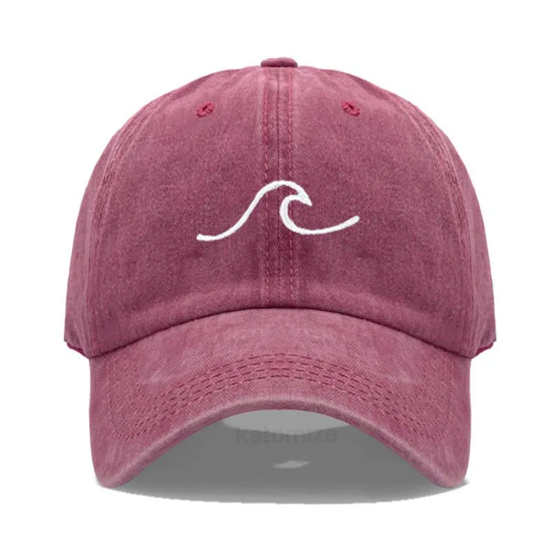 Men's Baseball Cap Women's Washed Cotton Waves Embroidery Embroidery Sport Golf Caps For Man