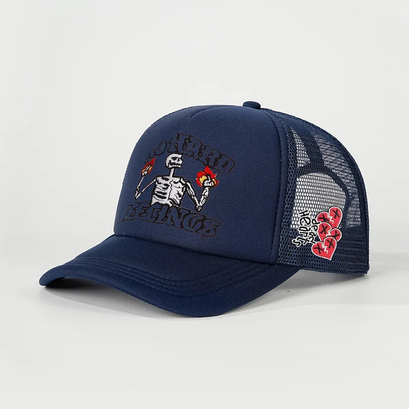 Unisex Skull Flame Embroidery Baseball Caps