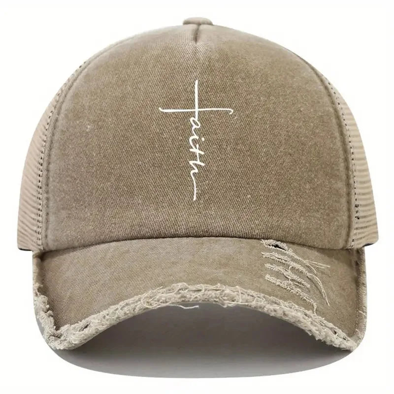 Sponge Washed Cotton Faith Print Baseball Cap Tourism Leisur