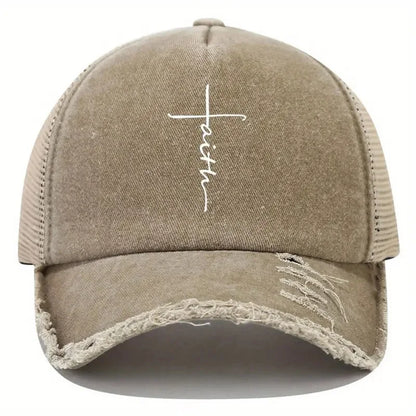 Sponge Washed Cotton Faith Print Baseball Cap Tourism Leisur