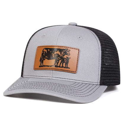 Unisex Brown Cow Leather Label Baseball Net Caps