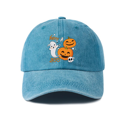 Vintage Washed Happy Boo Pumpkin Ghost Graphic Baseball Cap