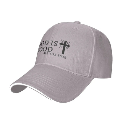 Black Christian GOD IS GOOD Jesus Cross White Baseball Cap