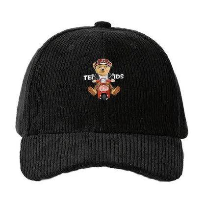 Corduroy Baseball Cap Men Teddy Bear Motorcycle
