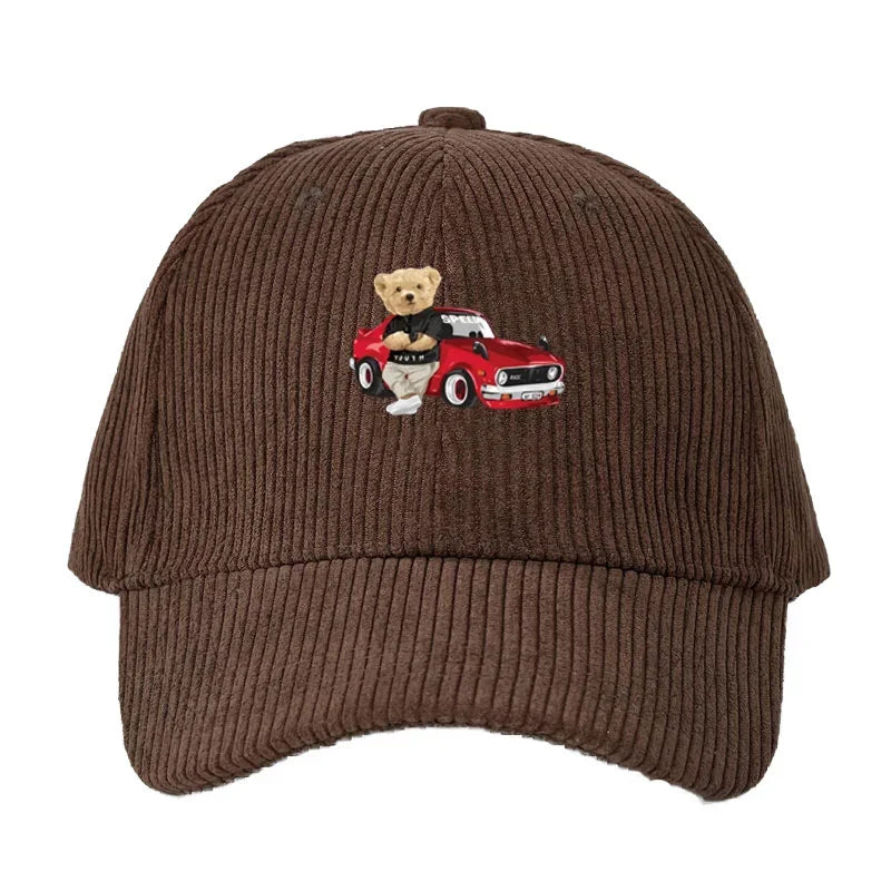 Corduroy Baseball Cap Men Women Teddy Bear And Car