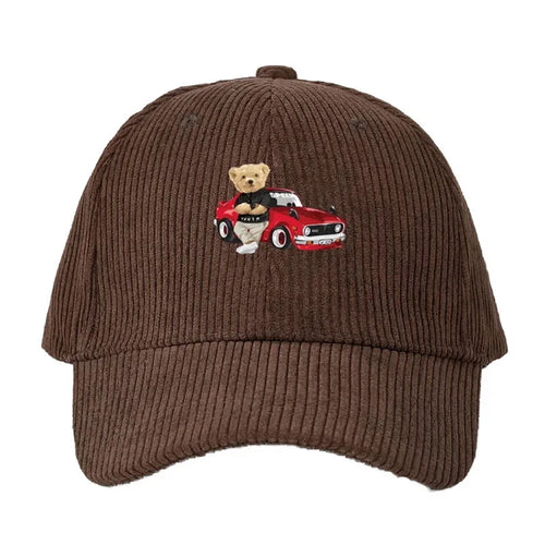 Corduroy Baseball Cap Men Women Teddy Bear And Car
