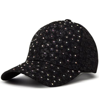 CNTANG Summer Women Rhinestone Baseball Cap Flower Embroidery Hats