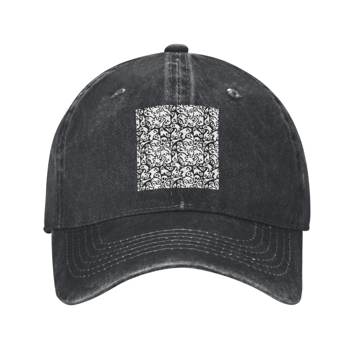 Black And White Ghost Pattern Washed Denim Cap Casual Baseball Caps