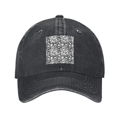 Black And White Ghost Pattern Washed Denim Cap Casual Baseball Caps
