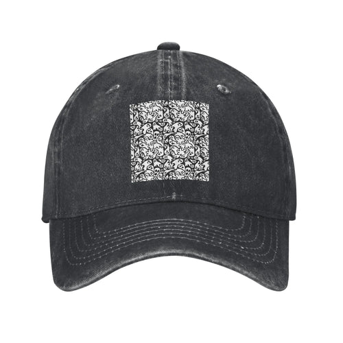 Black And White Ghost Pattern Washed Denim Cap Casual Baseball Caps