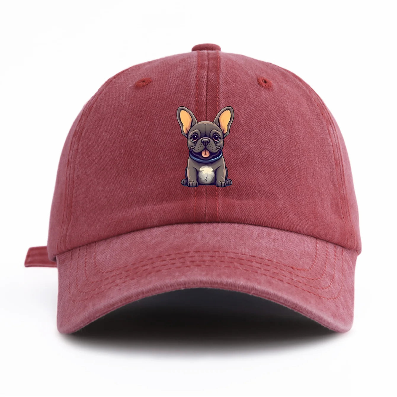 Bulldog Print Washed Baseball Cap For Adults