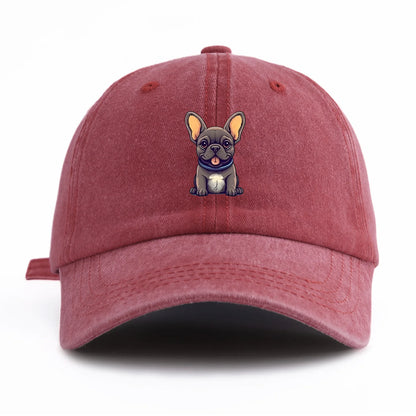 Bulldog Print Washed Baseball Cap For Adults