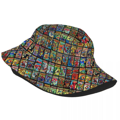 Vintage Superhero Comic Book Collection Pattern Bucket Hat