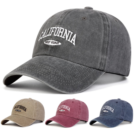 Unisex CALIFORNIA Letter Embroidery Wash Baseball Caps