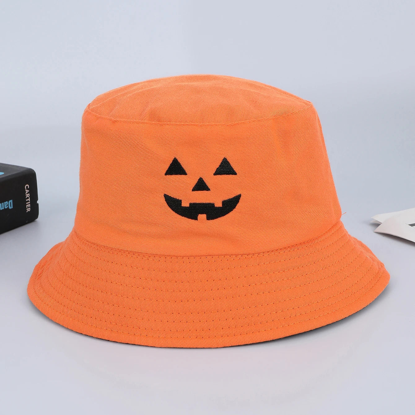 New Halloween-Themed Embroidered Pumpkin Smiling Bucket Hat