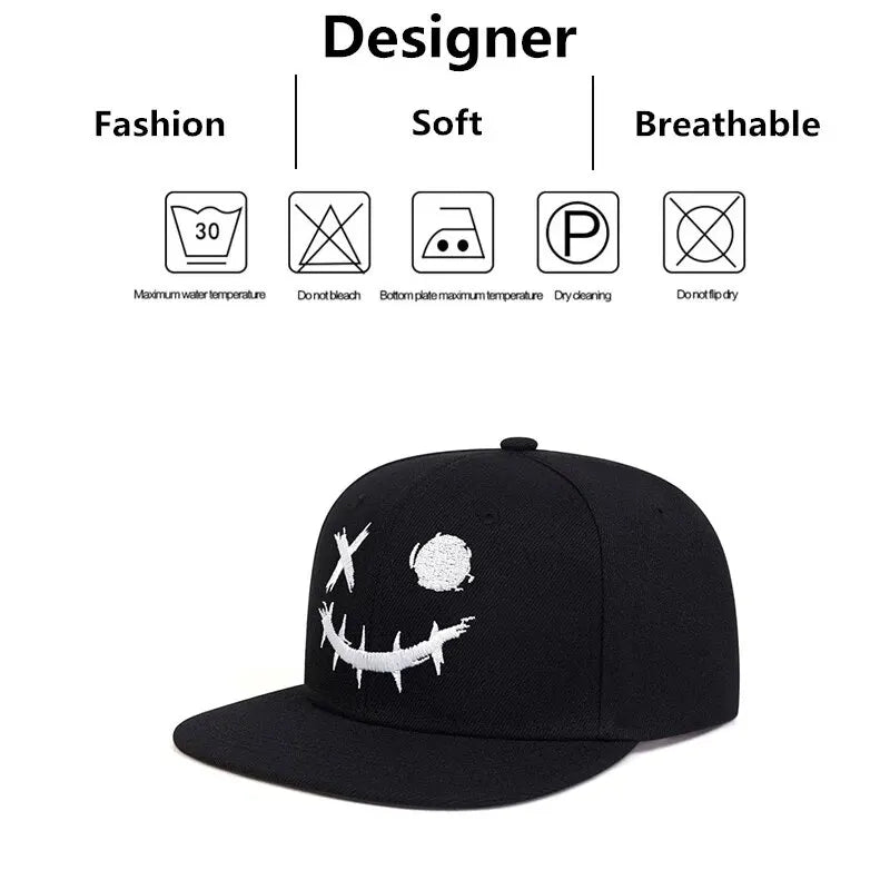 Unisex XO Smiling Face Embroidery Hip-hop Hats Snapback Caps Sunscreen Hat