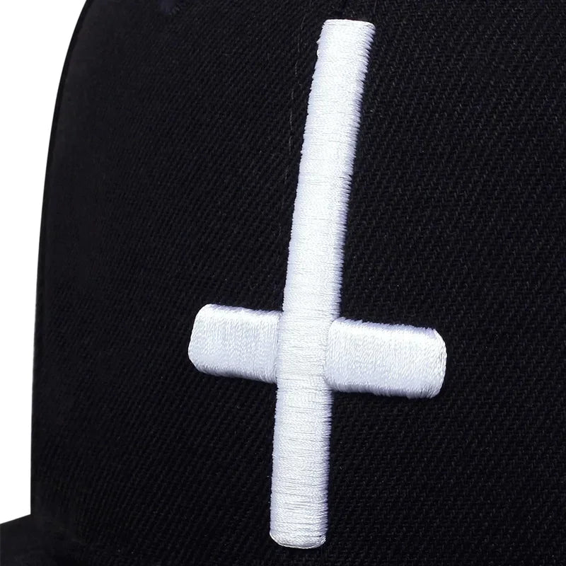 Unisex Flat Cross Embroidery Hip-Hop Hats Spring Autumn Adjustable Snapback Caps