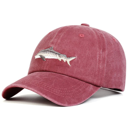 Unisex Shark Embroidery Wash Baseball Caps