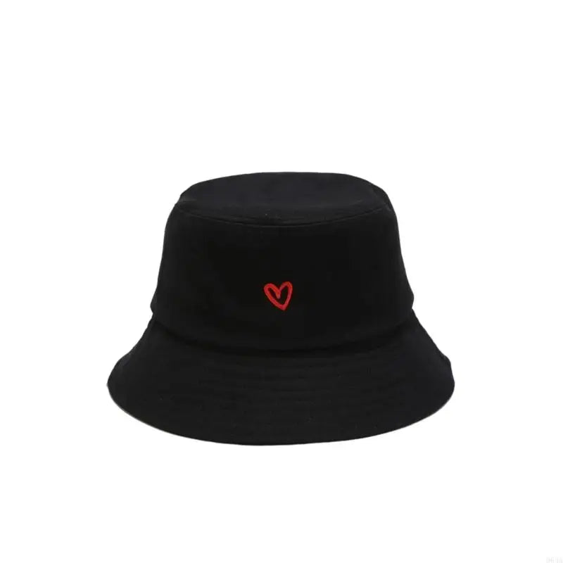 Stylish Bucket Hats With Heart Embroidery Ladies Girls Fashion Sun Hats